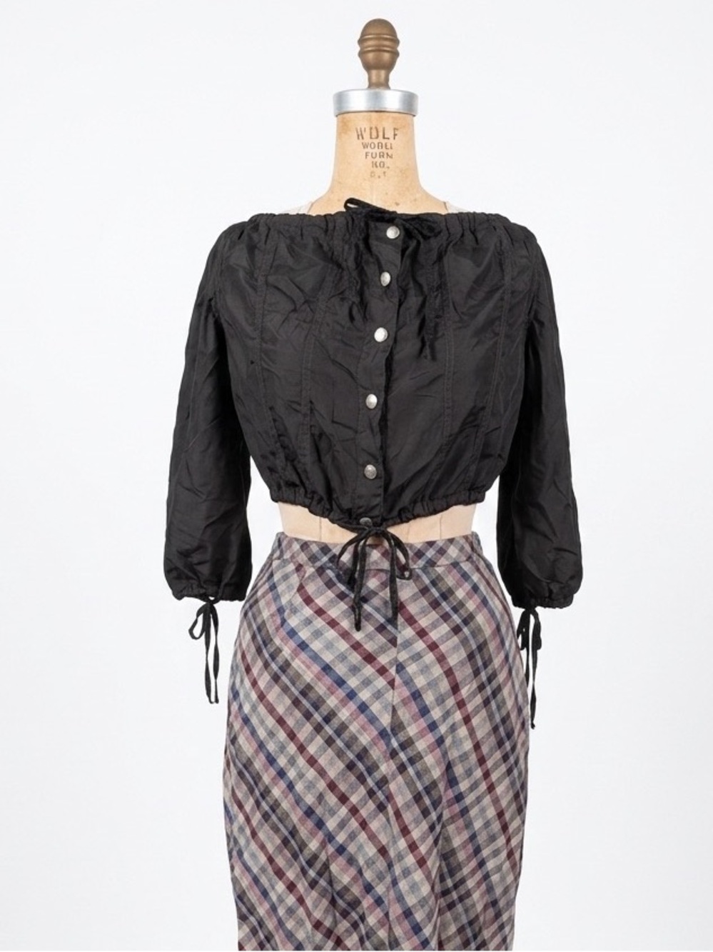 Vintage 90s Jean Paul Gaultier JPG Jeans Crop Blouse Sz US 10 Off Shoulder Cinch